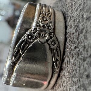 Floral Engraved Silver Ring handmade from antique silverware